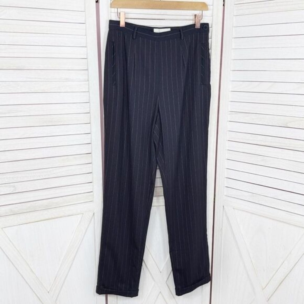 Casual Corner Pinstripe Cuff Hem Trousers Dress Pants Black 10 Straight‎ Preppy